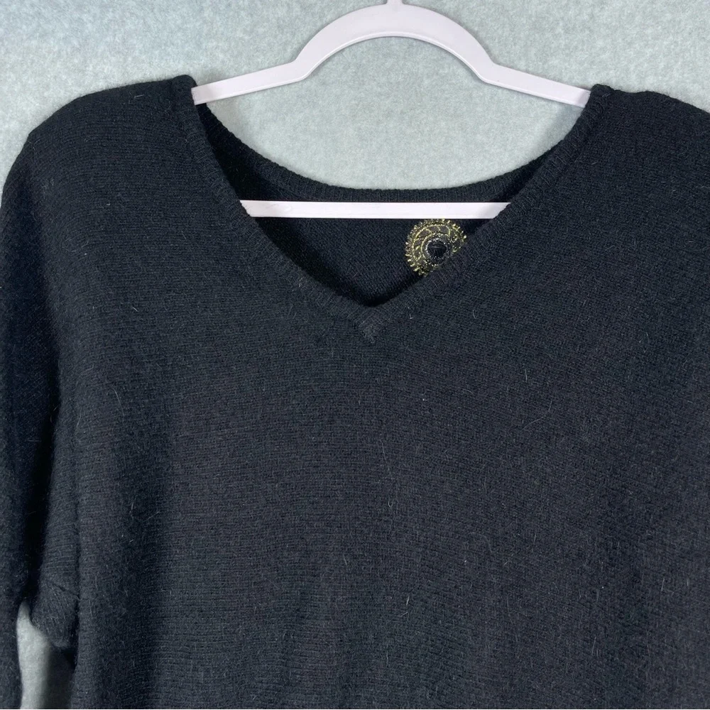 Sk & Company‎ Petite 80s Vintage Lambswool Angora Rhinestone Gem Black Sweater M